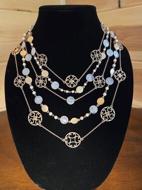Carolee Matte Rose Gold-Tone Layered Necklace with Beaded Accents